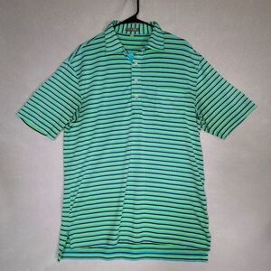 Peter Millar Mens Summer Comfort Blue/Green Striped Embroidered Polo Size Medium
